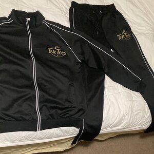 Ten Toes Black Tracksuit with White Piping